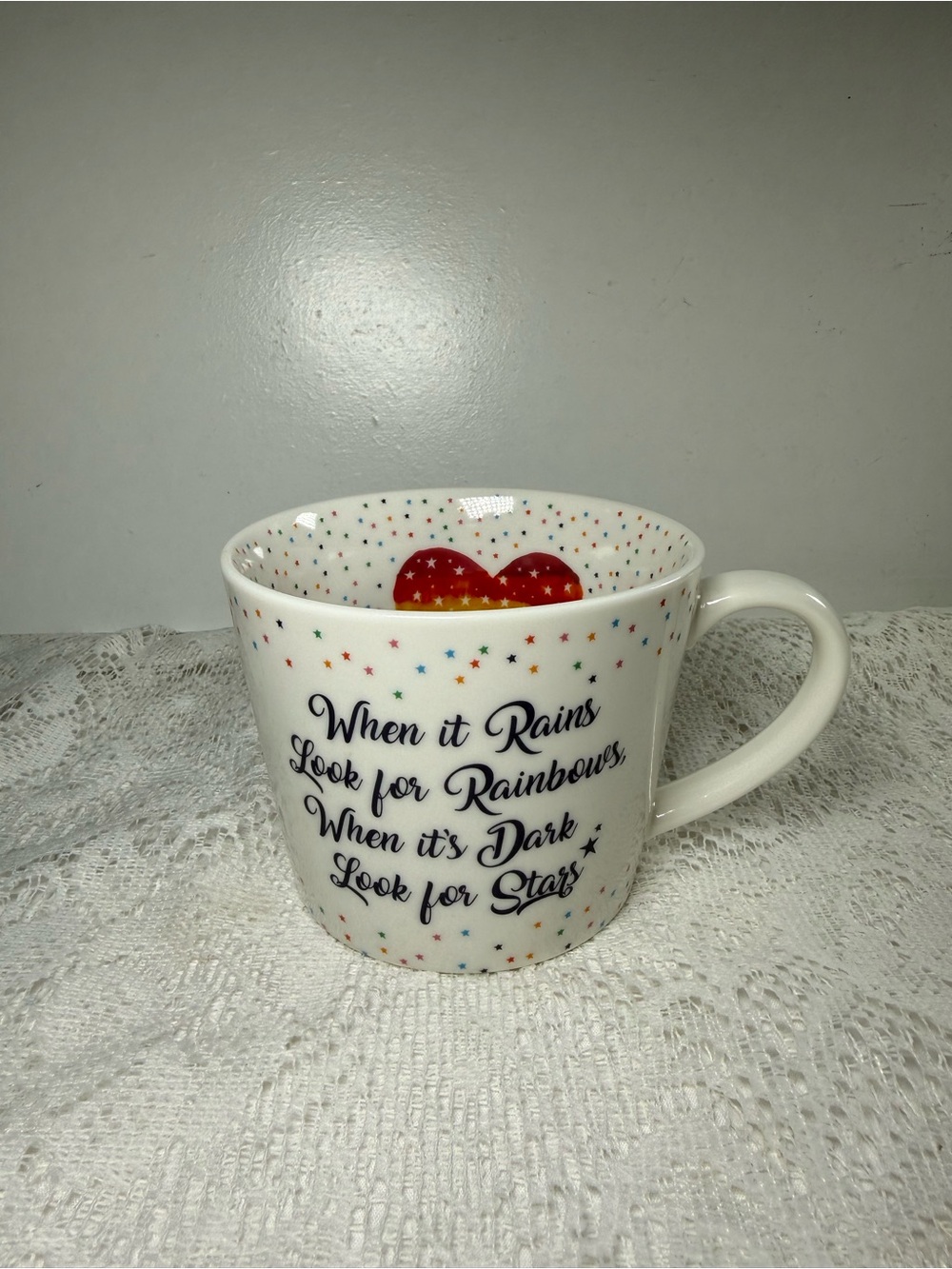 Cooksmart White Rainbow Stars Inspirational Ceramic Mug
